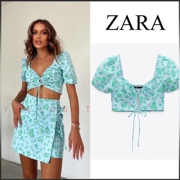 Zara Linen Blend Floral Crop Top - Picture 1 of 11